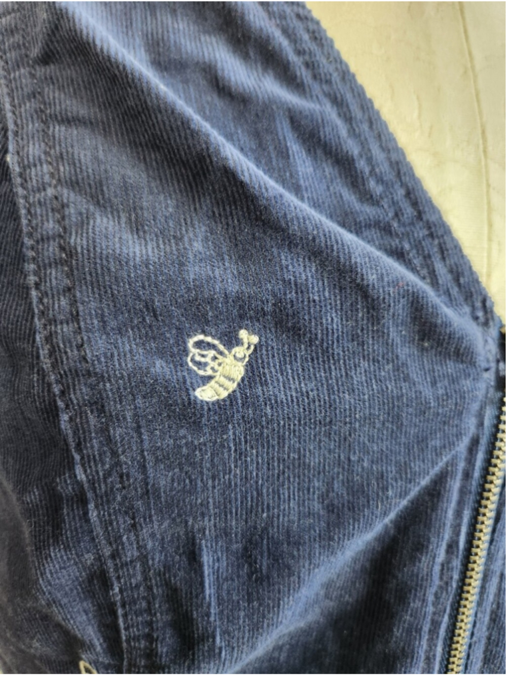 Pilcro Anthropologie Corduroy Blue Dress Puff Sleeve Embroidered Bees Sz M Cute - Picture 5 of 12